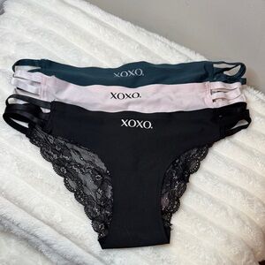 XOXO Women’s 3 - Piece Lace Trim Bottoms - Black, Pink, Teal